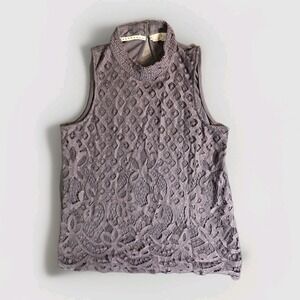 Rewind Purple Lace High Neck Tank Top Size S Boho Sleeveless